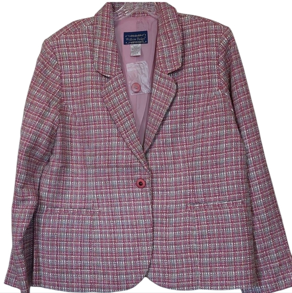 Vintage Willow Ridge Textured Blazer Pink Black White Fine Tweed Size 18 NWT